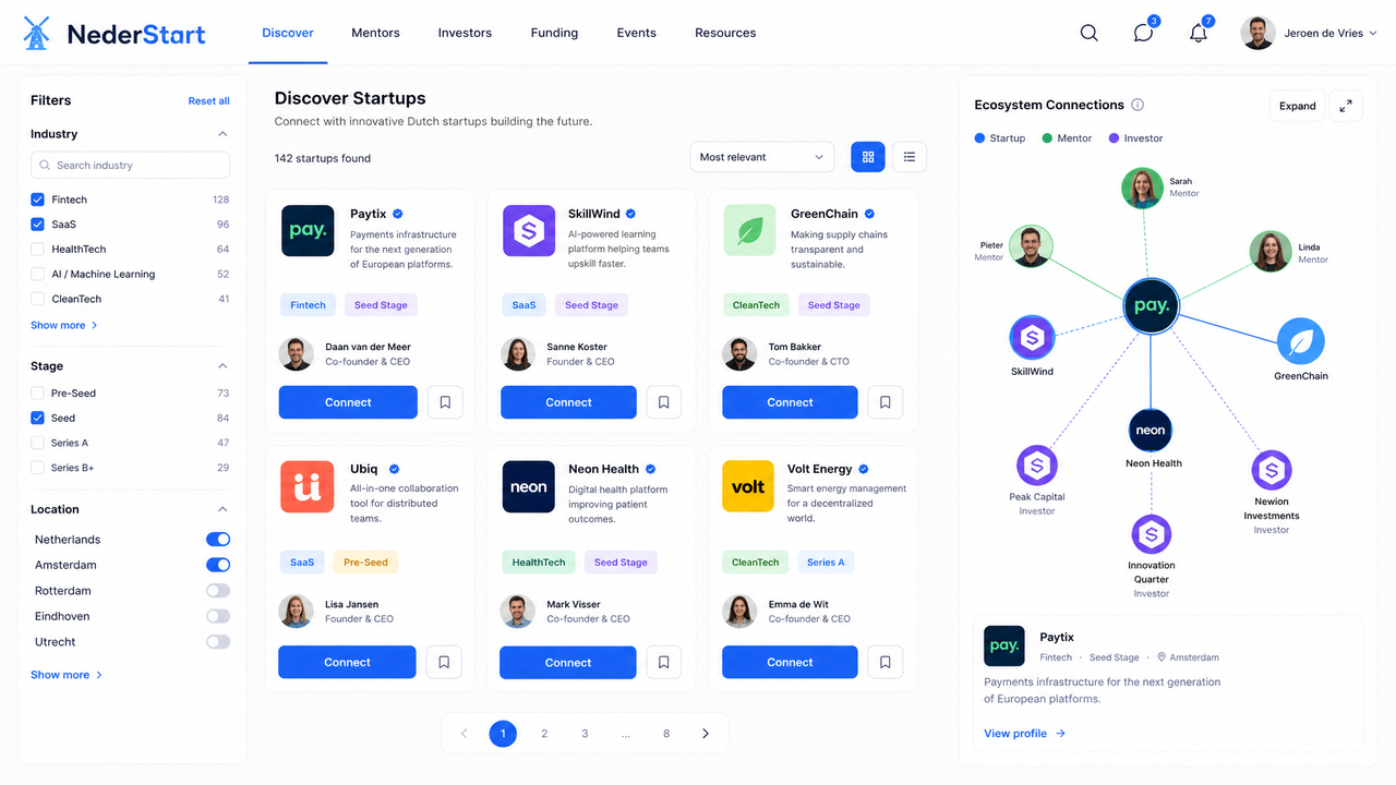 NederStart Dutch startup learning platform interface